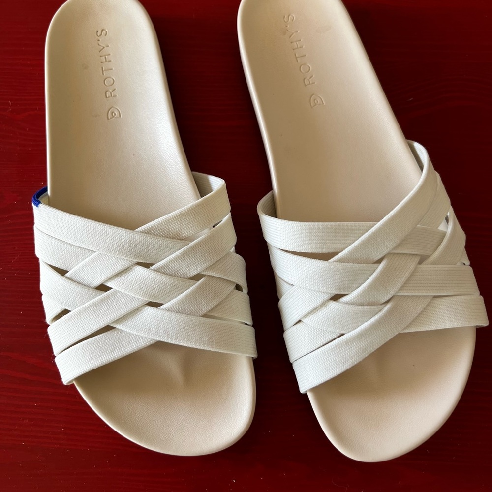 Rothy’s Women's The Slide Cloud White Criss Cross Stretch Strappy Flat Sandal 9